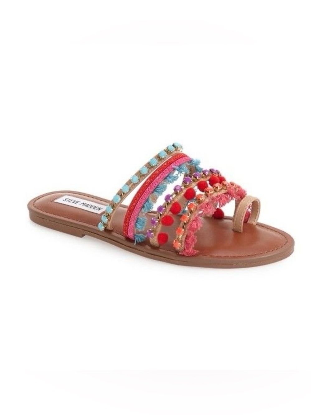 Steve Madden • Gypsy Colorful Boho Jewel Fringe Pom Pom Sandals